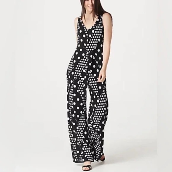 Laurie Felt - Tie-Front Sleeveless Jumpsuit - Petite - Black Dot in Size XLP - Picture 1 of 8